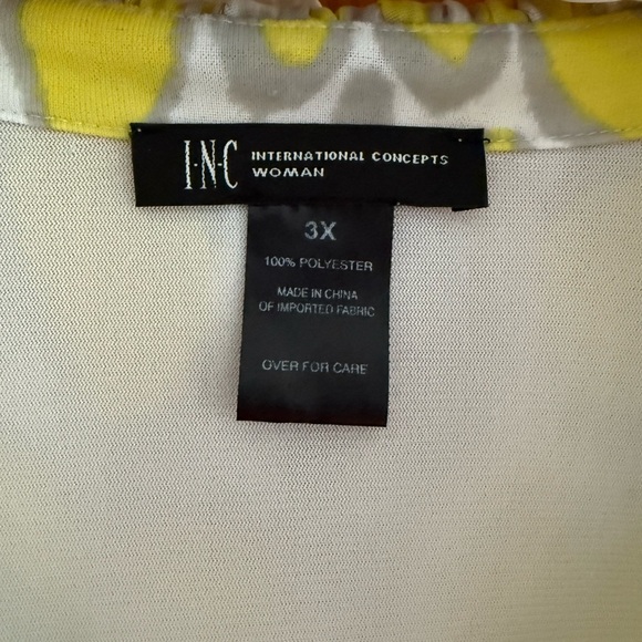 INC International Concepts Women's Yellow and Gray Ruffle Blouse - Picture 2 of 5